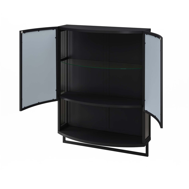 23.62"Modern Arched Glass Double-Door Bathroom Cabinet, Black
