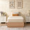 Lit plateforme moderne en bois sans tête de lit, avec sommier à gradins et rangement relevable, 1 place, bois naturel