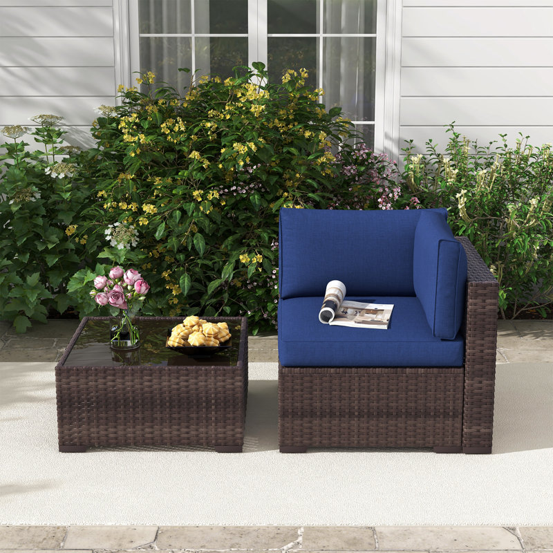 Upholstered Corner Chair, Brown/Navy