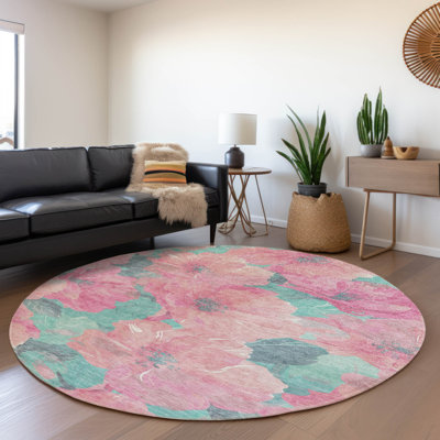 Machine Washable Indoor/Outdoor Claudian ACN1545 Pink Rug