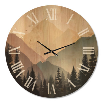 Très grande horloge murale en bois paysage - Brume matinale sur les montagnes