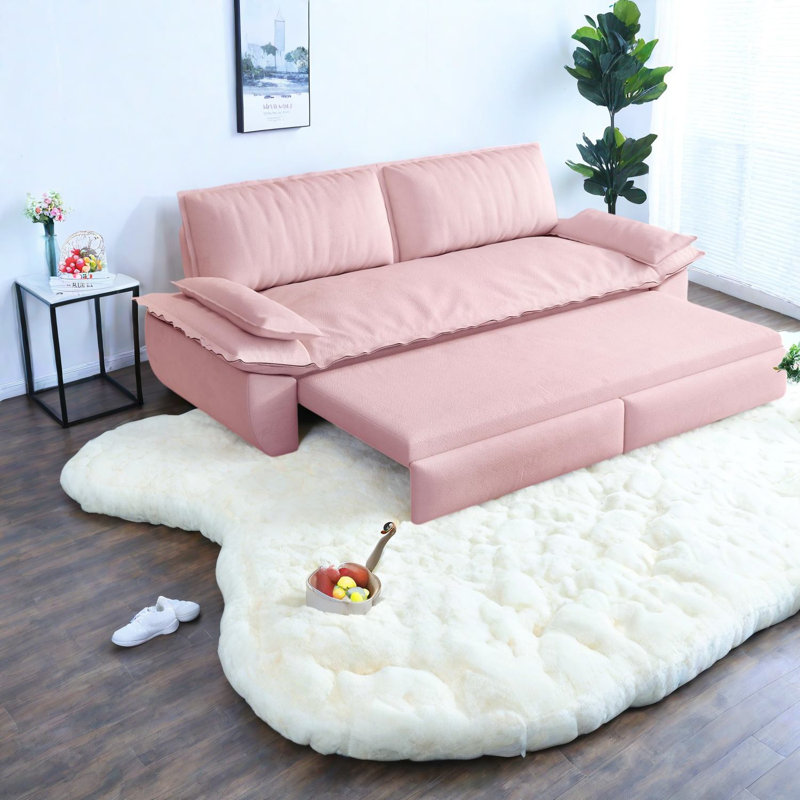 Multifunctional Pink Velvet Sofas, Modern 3-in-1 Convertible For Home
