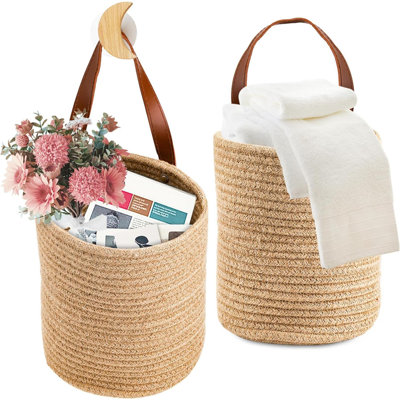 Hanging Fruit Basket Set Of 3, Boho Wall Hanging Storage Jute Basket For Organizing & Decor, Handmade Teardrop Hammock Holder For Onion Fruit Vegetable In Home & Restaurant Kitchen With Hooks