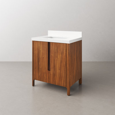 Sequoia 30 In. Single Sink Whitebrook Quartz Countertop Bath Vanity in Mango Wood
