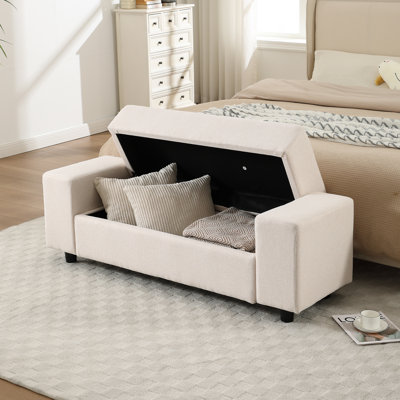 Modern Upholstered Bench With Storage And Removable Upholstered Cover For End Of Bed, Porch And Living Room