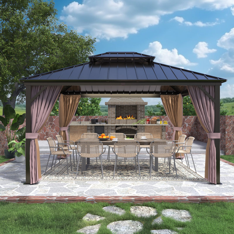 Outdoor Aluminum Frame Hardtop Patio Gazebo, 14 ft x 12 ft