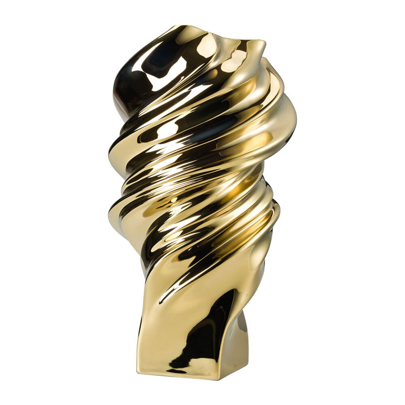 Squall Porcelain China Table Vase, Gold Titanium, 13.75" H x 7.75" W x 7.25" D