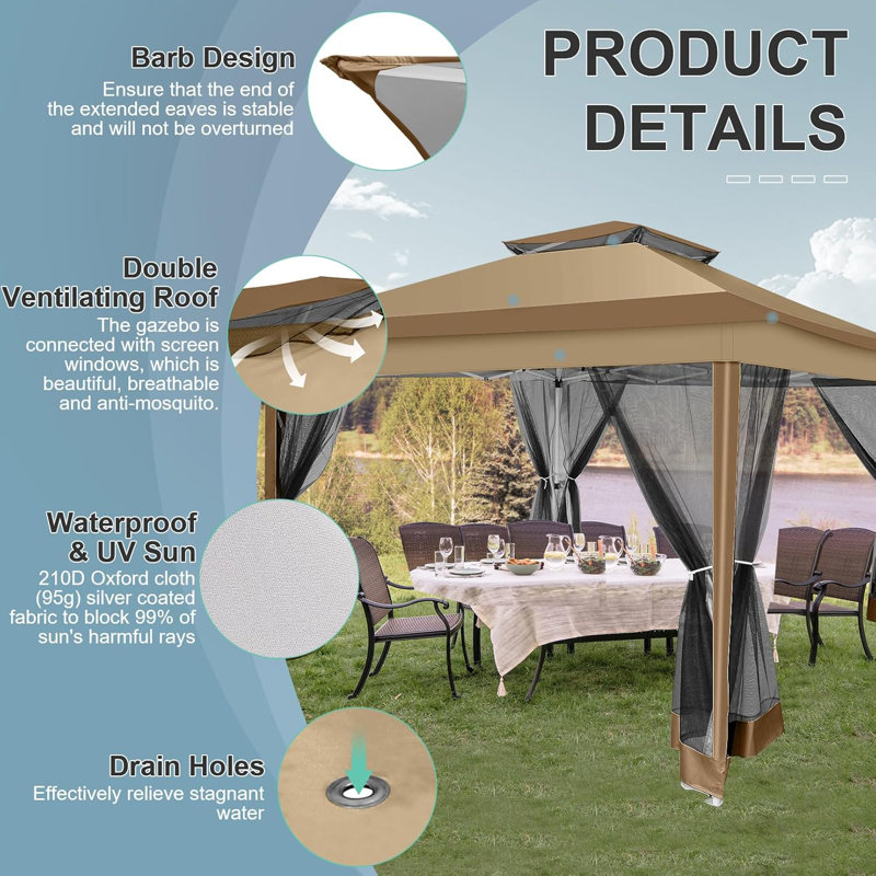 3.6m x 3.6m Steel Canopy, Dark Brown