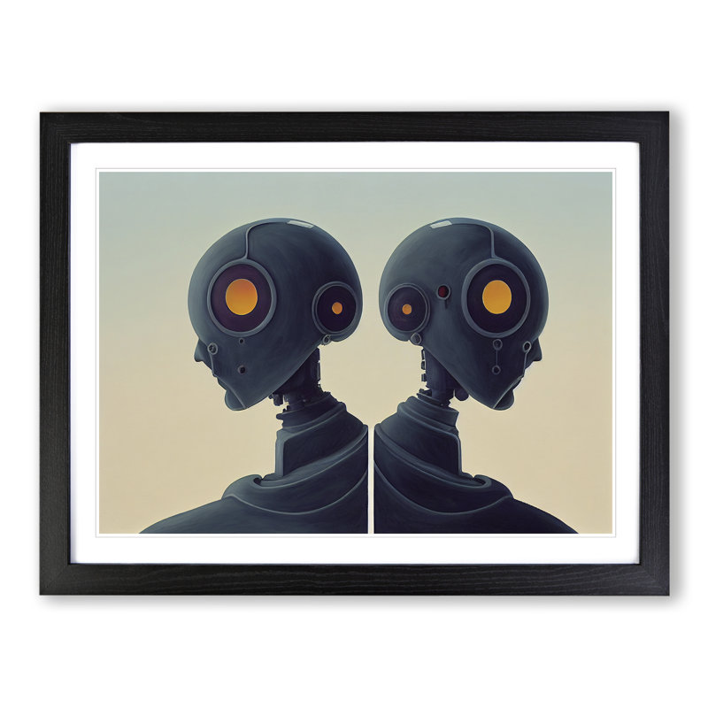 Two Robots - Single Picture Frame Print, 46cm H x 64cm W x 2cm D, Black Framed