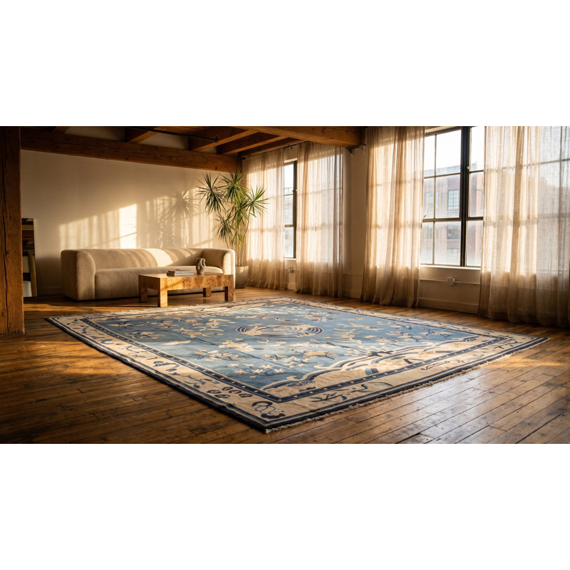 Tapis gris clair de grande taille à motif de bandes chinoises