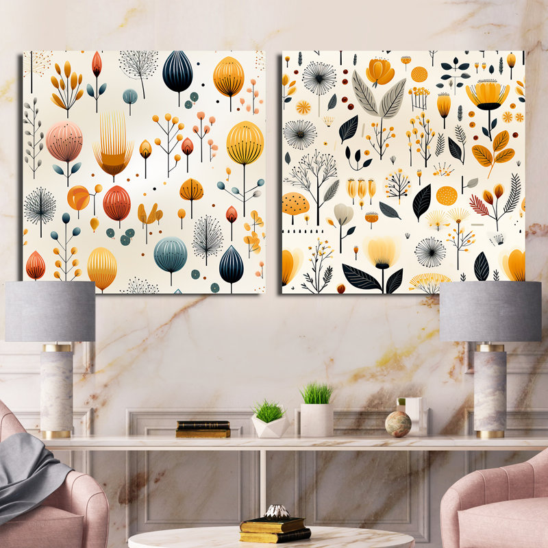 Mcm Scandinavian Harmony - Abstract Shapes Square Collage Set Of 2, 30" H x 61" W, Wrapped Canvas