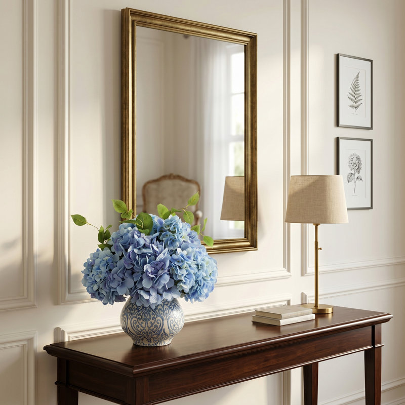 Hydrangea Floral Arrangement In A Decorative Ceramic Vase, Blue