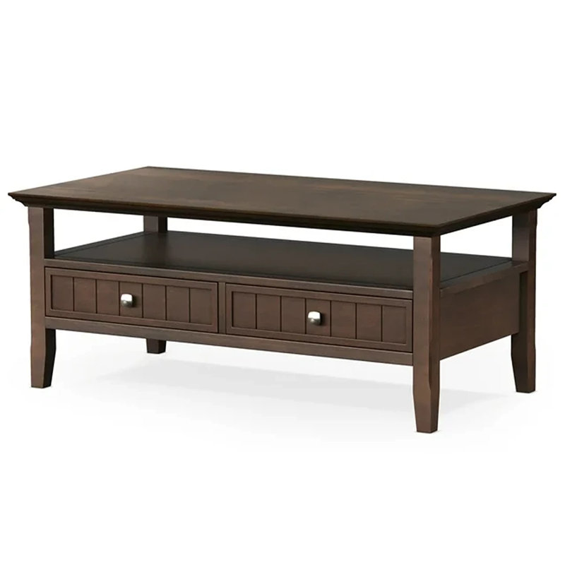 Brunette Brown Rectangular Wood Coffee Table with Storage