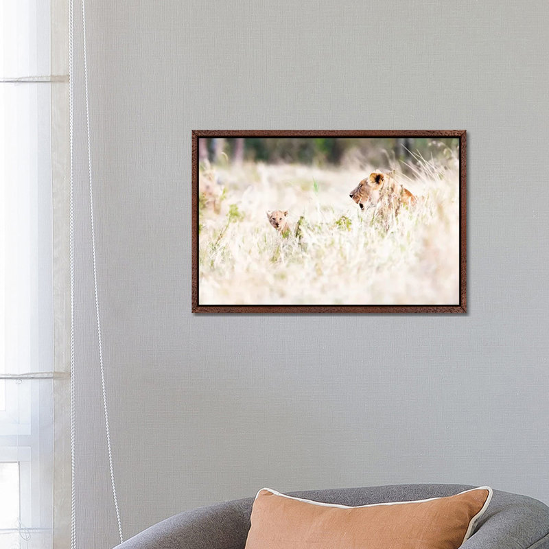 Lioness With Baby Cub In Grasslands by Susan Richey - Gallery-Wrapped Canvas Giclée on Canvas, 66.04 cm H x 45.72 cm W