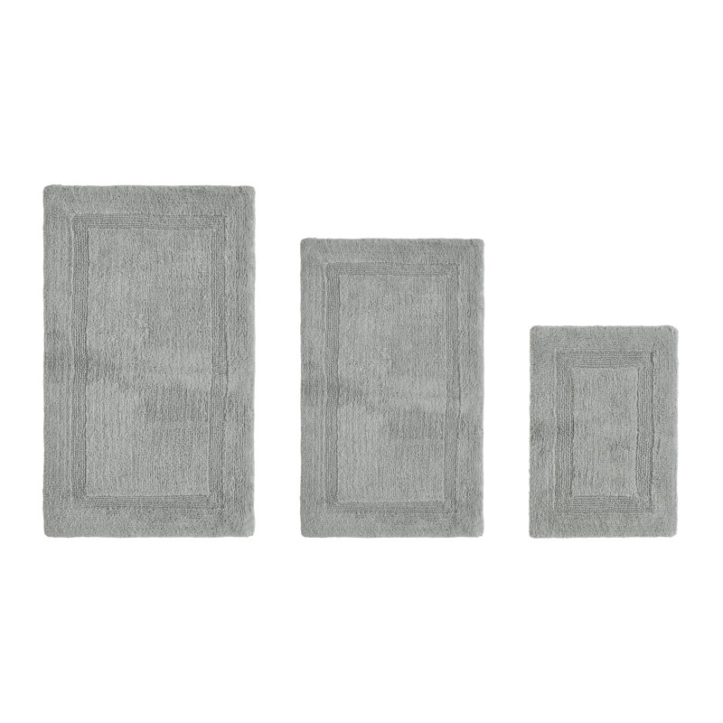 Annerose Premium 100% Cotton 2370 GSM 3-Piece Bath Rug Set, Ultra Soft, Super Absorbent, Reversible Tufted Weave Bathroom Mats, Machine Washable, OEKO-TEX® Certified Bath Rugs for Bathroom, Shower & Tub, Silver