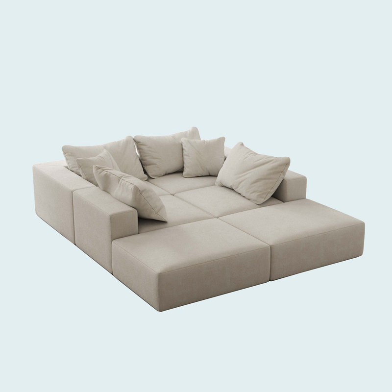 Canapé modulaire en L Tomeco Chenille, Chenille beige