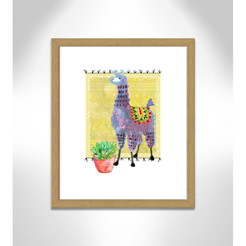 « jolie llama ii », art sur toile, H 26,5 po x l 22,5 po x P 0,625 po, Cadre en chêne