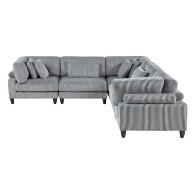 5 canapés modulaires en velours côtelé gris, 2 fauteuils sans accoudoirs et 3 sièges d'angle, coussins moelleux, structure en contreplaqué en bois massif, rembourrage en mousse, coussins de dossier réversibles, housses amovibles, capacité de poids de 300 lb