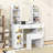 Vanity Table with LED Lighted Mirror, RGB Glass Cabinets, Drawers, Shelves, Power Outlets and Stool-1543539548