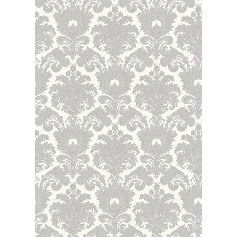 Elgin Classic Damask Design Embossed Satin 10m x 53cm Wallpaper Roll, Silver Grey