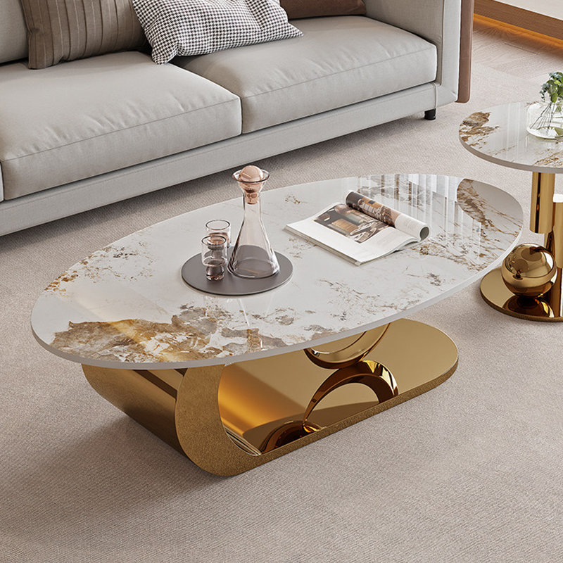 Table basse Modern, Blanc / Brun, Doré, H 15,75 po x L 47,24 po x l 23,62 po