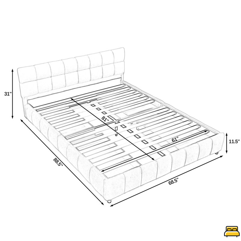 Lit tapissier grand, tissu chenille, avec tête de lit et base de lit solide, tiroir de rangement