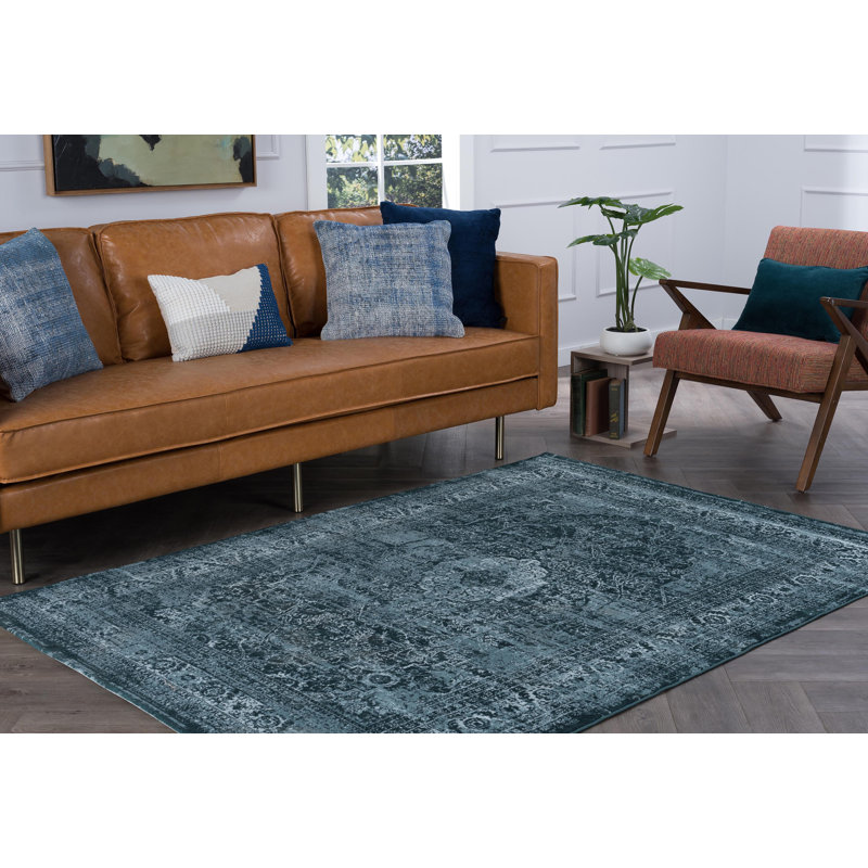 Tapis bleu Delosreyes, Rectangle 9 pi 3 po x 12 pi 6 po