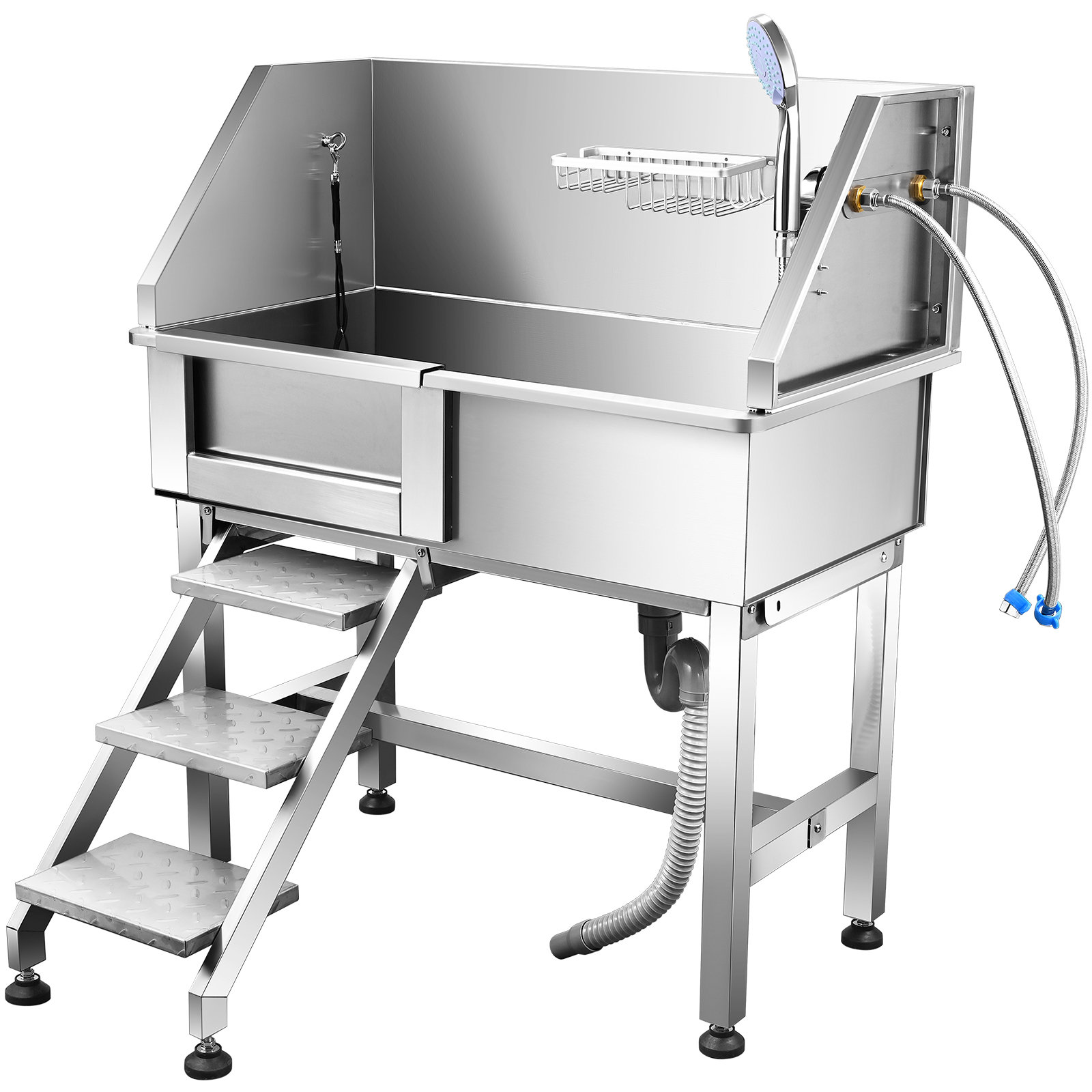 Lischwert 34'' Dog Bathtub for Small Dogs Washing Station for Home with Sliding Door, Left Steps