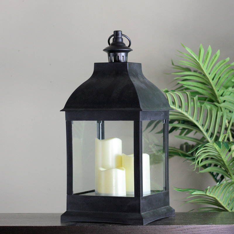 Lanterne noire 20 "avec 3 bougies DEL sans flamme