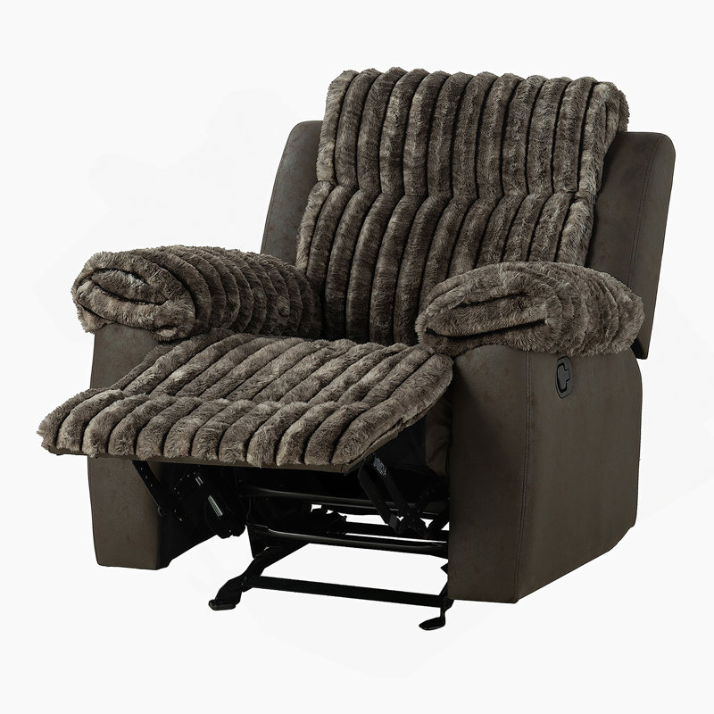 Transitional Style Manual Glider Recliner Two Tone Design Brown Finish Primary Living Room, Brown