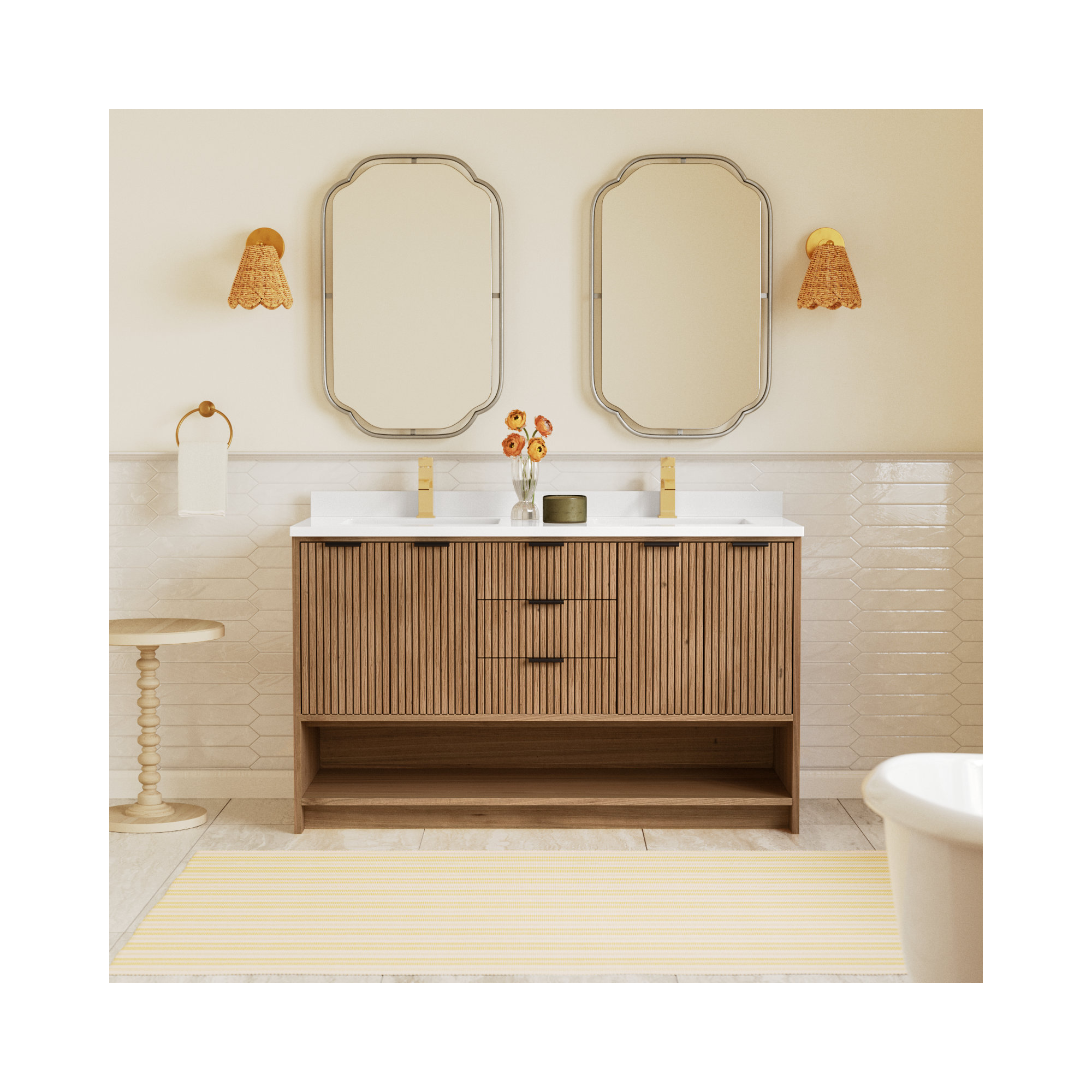 Anelie 55'' Double Bathroom Vanity, Weathered Fir