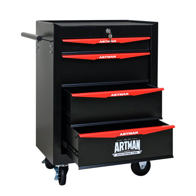 Coffre à outils roulant en métal 20 po à 4 tiroirs - Armoire de rangement en acier robuste avec glissières à roulement à billes et roulettes verrouillables (options multicolores)
