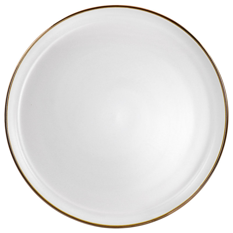Matte White Ceramic Dinner Plates with Gold Rim, Set of 6