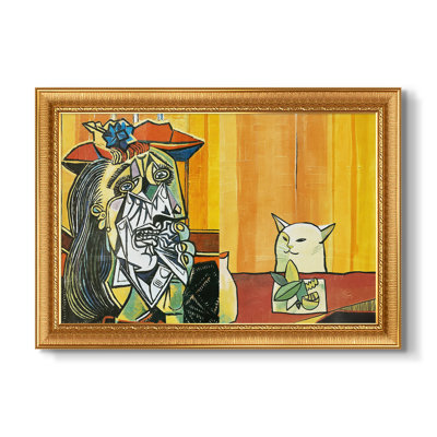Femme criant devant un chat (parodie de Picasso), v. 2019-Internet Artist (Inconnu) -Toile encadrée personnalisée