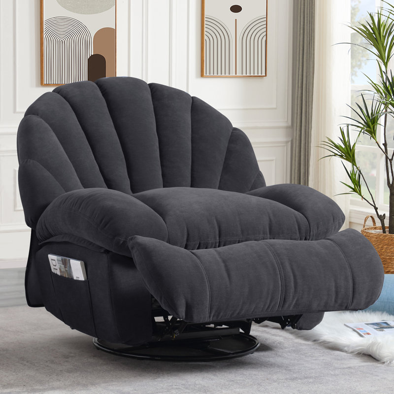 Wide Modern Style Accent Swivel And Rocker Recliner Chair, Gray, Manual