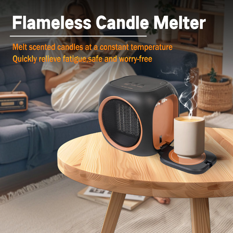 Desktop Space Heater With Hidden Mug Warmer, Electric Indoor Heater With Dual Heat Settings, Compact Personal Heater For Home Office & Bedroom, Black