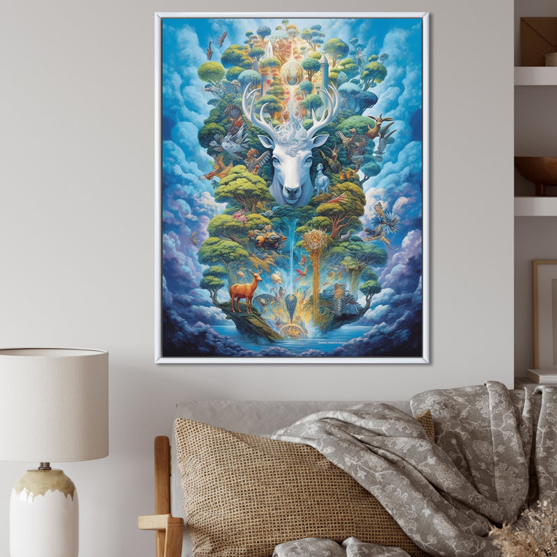 «Majestic Deer In Magical Forest I», reproduction sur toile, H 32 po x l 24 po, Cadre flottant blanc