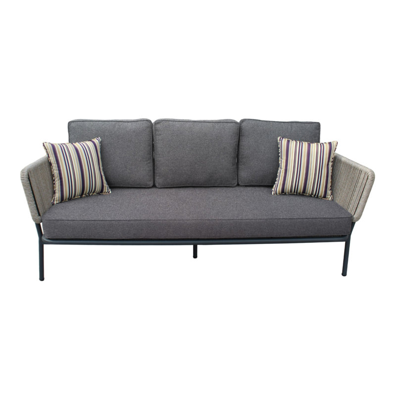 Ensemble de canapé d'extérieur en tissu gris + rotin beige + acacia gris Suntide