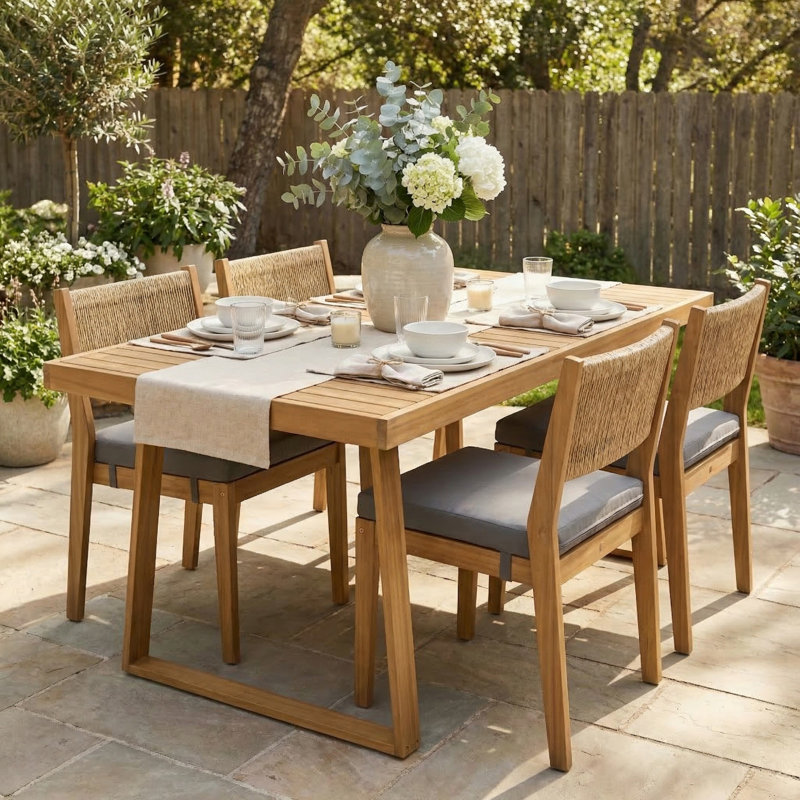 5-Piece Patio Dining Set for 4, Outdoor Furniture Sets with Rectangle Table, Patio Table and Chairs Set with Removable Cushions for Backyard
