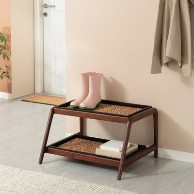 Premium Solid Wood Boot Tray Stand with Natural Coir Mat - Entryway & Mudroom Shoe Organizer