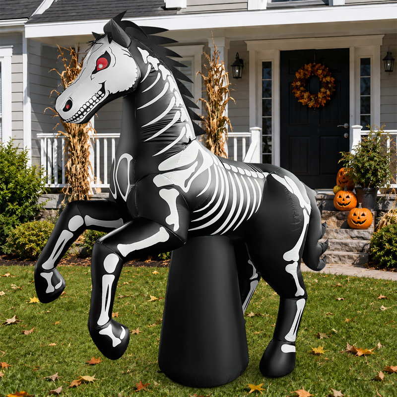  Cheval squelette gonflable d'Halloween de 6,6 pi avec lumières DEL intégrées