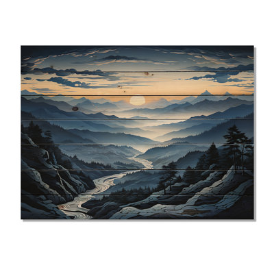 Blue And White Mountain Majesty Panorama II - Landscape Mountains On Wood Print