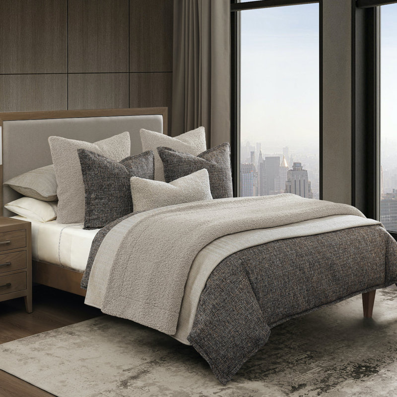 Ensemble d'édredon Tweed, Édredon pour lit simple + 1 taie décorative stan, Brun