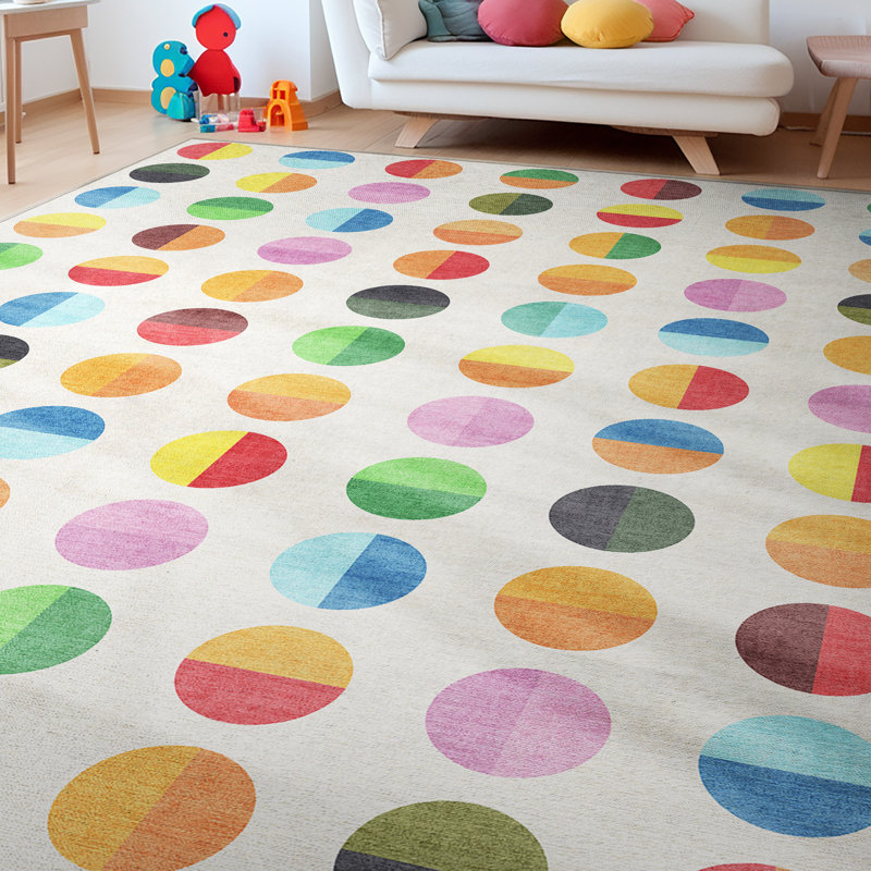 Tapis lavable à pois multicolore pour enfants Well Woven, Rectangle 5 pi 3 po x 7 pi 3 po
