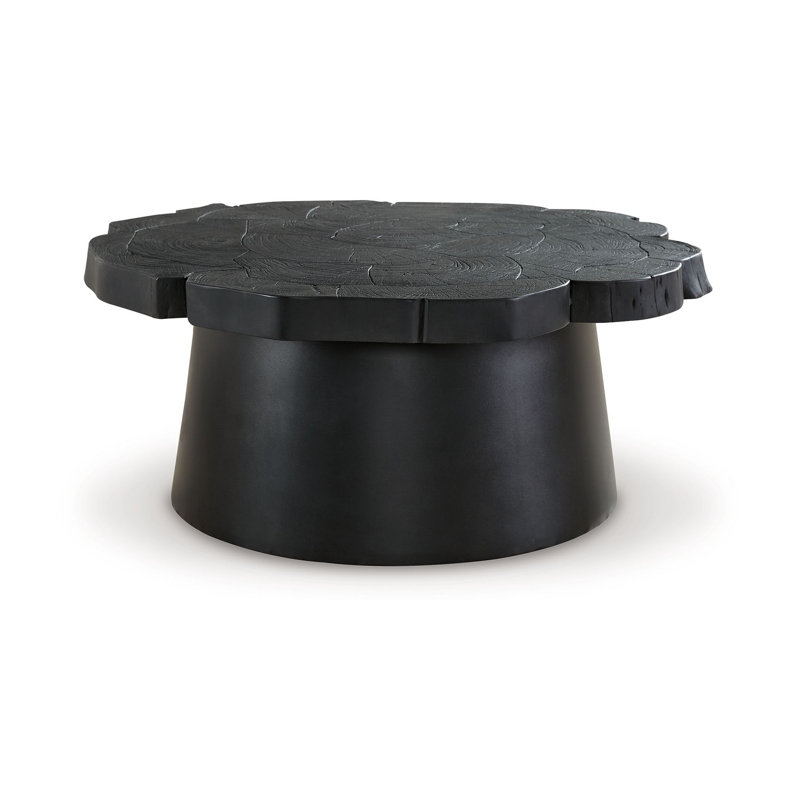 Black Round Acacia Wood and Metal Coffee Table