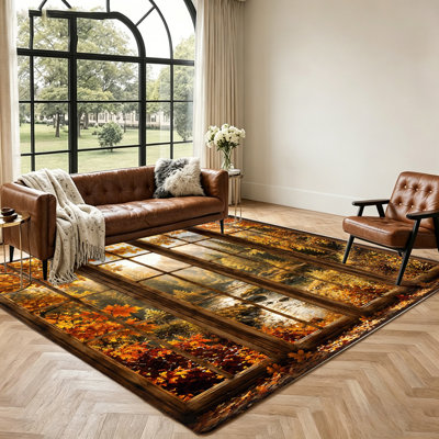 Tapis de fenêtre Scenic Autumn View, tapis de sol paysage réaliste, tapis de nature artistique, décoration intérieure pour le salon, la chambre à coucher, le coin-détente, le bureau et le vestibule