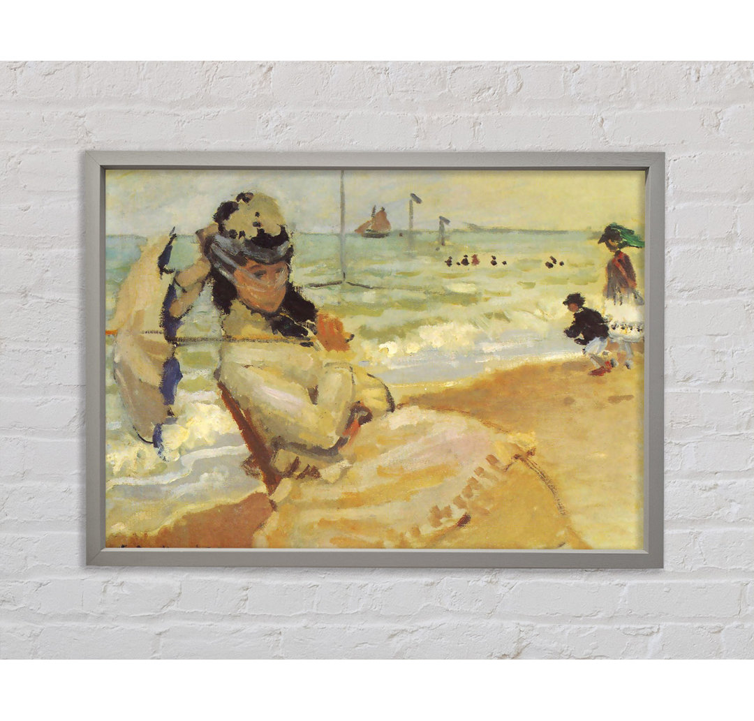 Monet Camille am Strand von Trouville Gerahmter Druck