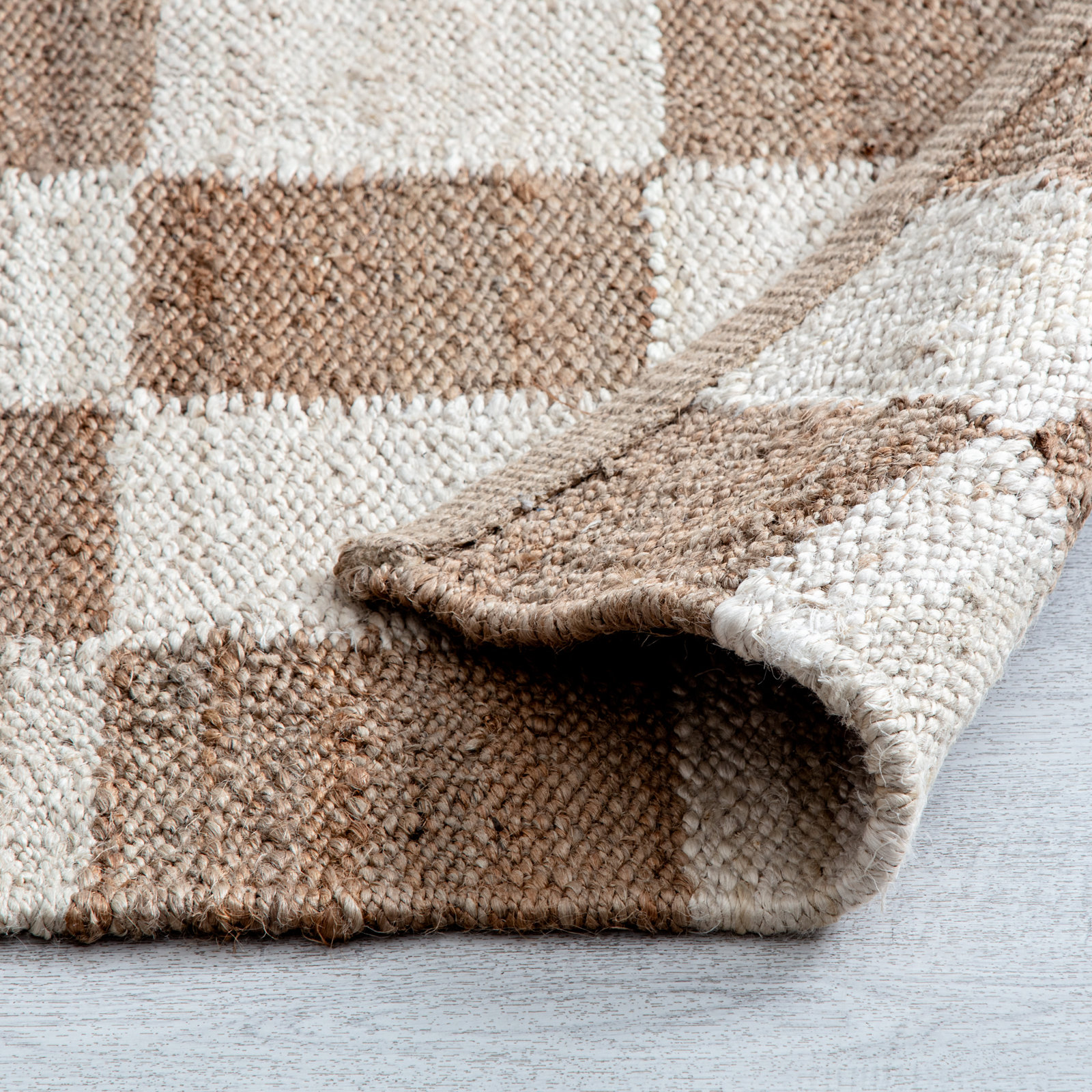 Madalene Checkerboard Natural and Ivory Rug, Rectangle 2' x 3'