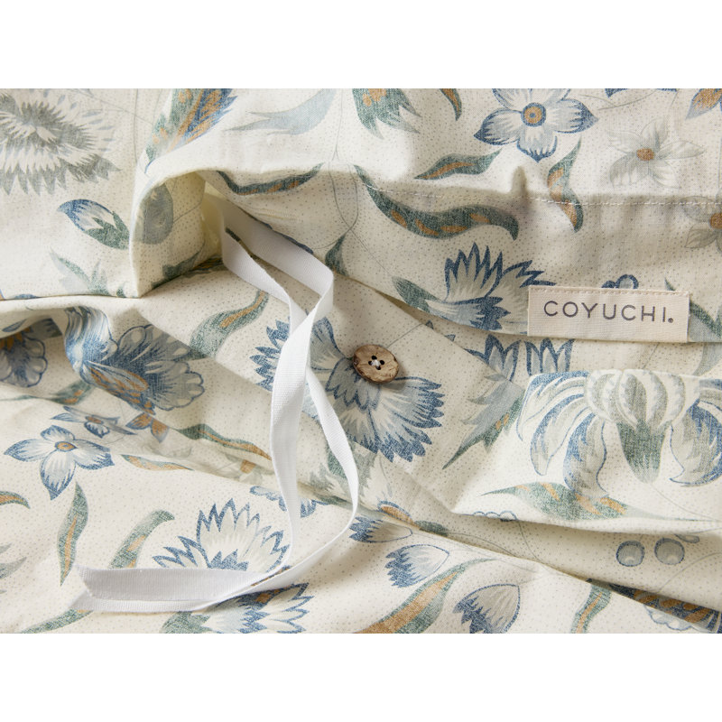 Viola Organic Print Duvet Cover, Queen Duvet Cover, Undyed W/Cerulean