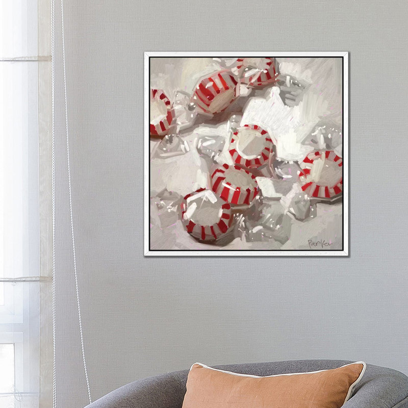Peppermint Party by Teddi Parker - Painting on Canvas, 66.04cm H x 66.04cm W x 3.81cm D, White Floater Framed
